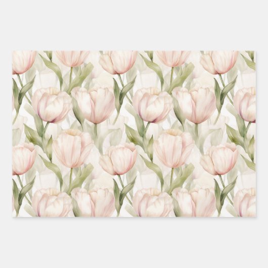 Blush Pink Cream Peach Tulips Floral Vrijgezellenf Inpakpapier Vel (Voorkant 3)