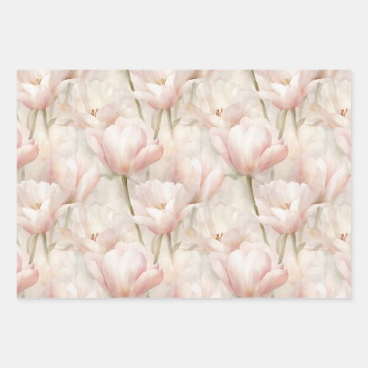 Blush Pink Cream Peach Tulips Floral Vrijgezellenf Inpakpapier Vel (Voorkant)