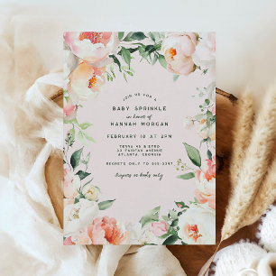 Blush Pink Cream Peony Bloemen Baby Girl Sprinkle Kaart
