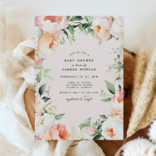 Blush Pink Cream Peony Bloemen Baby Meisje Douche Kaart