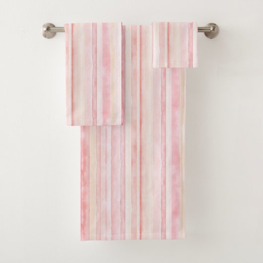 Blush Pink Cream Stripes Bad Handdoek (Insitu)