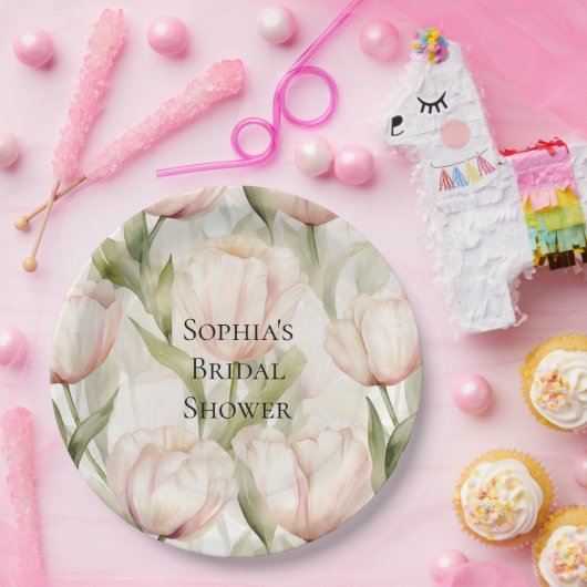 Blush Pink Cream Tulips Floral Vrijgezellenfeest Papieren Bordje (Feest)