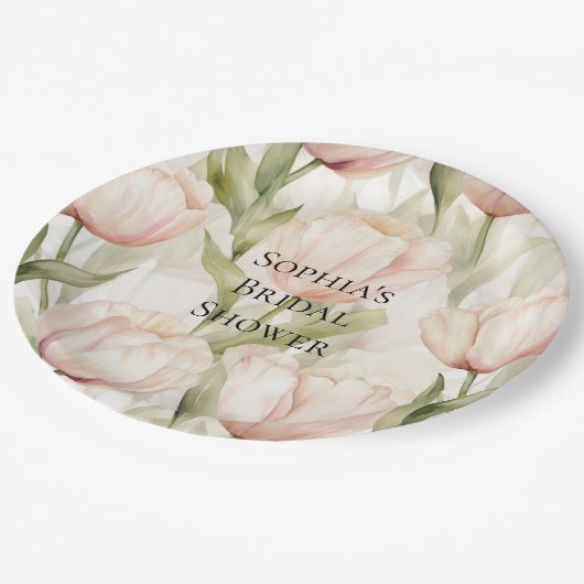Blush Pink Cream Tulips Floral Vrijgezellenfeest Papieren Bordje (Gekanteld)