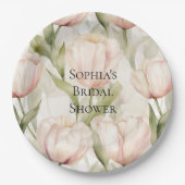 Blush Pink Cream Tulips Floral Vrijgezellenfeest Papieren Bordje (Voorkant)