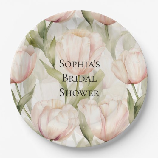 Blush Pink Cream Tulips Floral Vrijgezellenfeest Papieren Bordje (Voorkant)