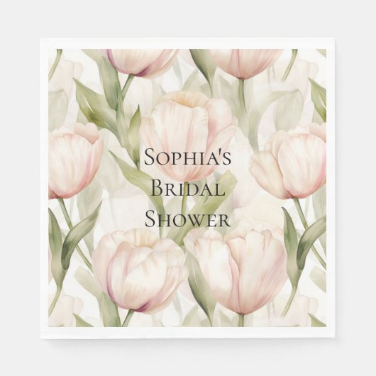 Blush Pink Cream Tulips Floral Vrijgezellenfeest Servet (Voorkant)
