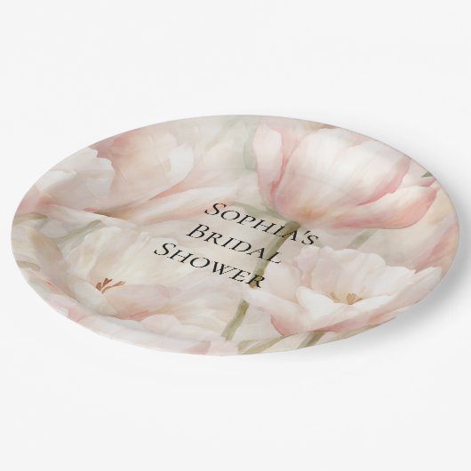 Blush Pink Cream Tulips Flowers Vrijgezellenfeest Papieren Bordje (Gekanteld)