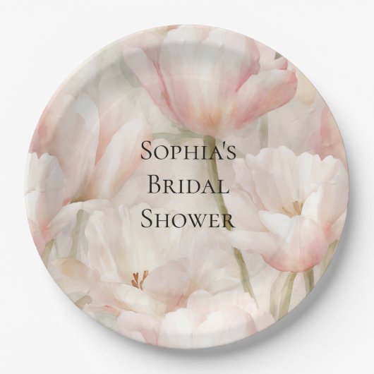Blush Pink Cream Tulips Flowers Vrijgezellenfeest Papieren Bordje (Voorkant)