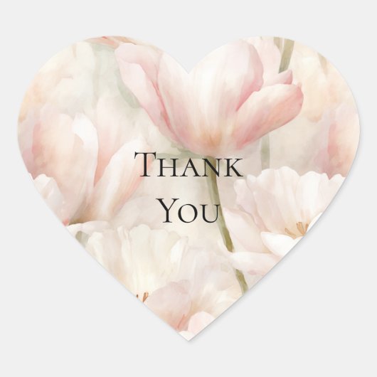 Blush Pink Cream Tulpen Bloemen Bedankt Hart Sticker (Voorkant)