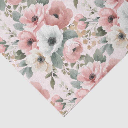 Blush Pink Cream Watercolor Floral  Tissuepapier (Detail)