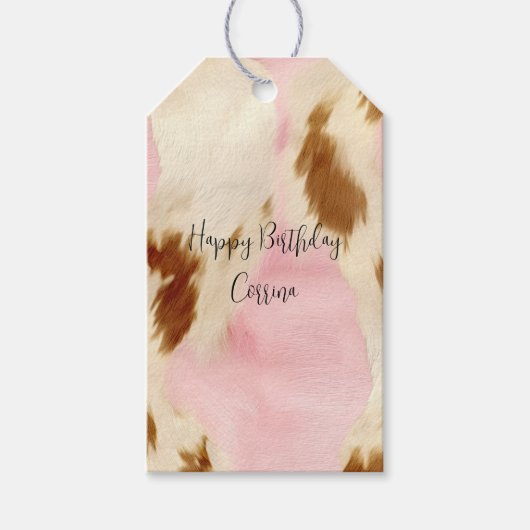 Blush Pink Cream Wit Bruin Koeienhuid Cadeaulabel (Voorkant)