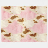 Blush Pink Cream Wit Bruin Koeienhuid Fleece Deken (Voorkant (Horizontaal))