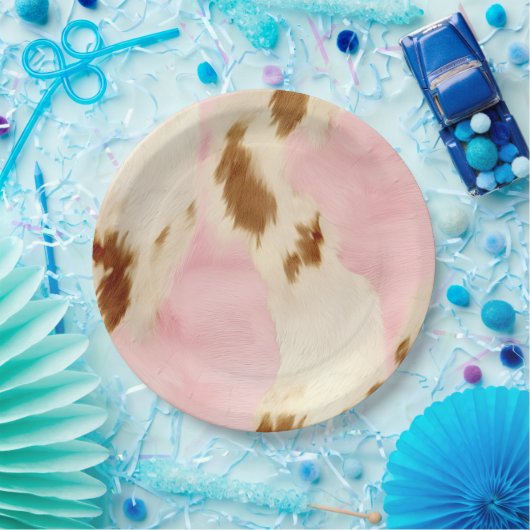 Blush Pink Cream Wit Bruin Koeienhuid Papieren Bordje (Feest)