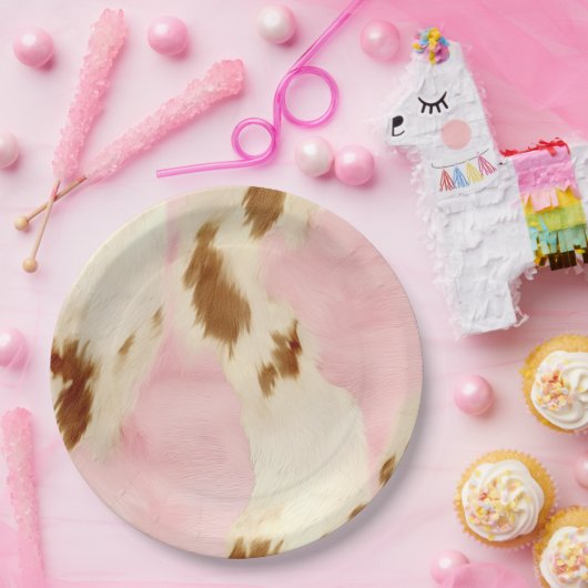 Blush Pink Cream Wit Bruin Koeienhuid Papieren Bordje (Feest)