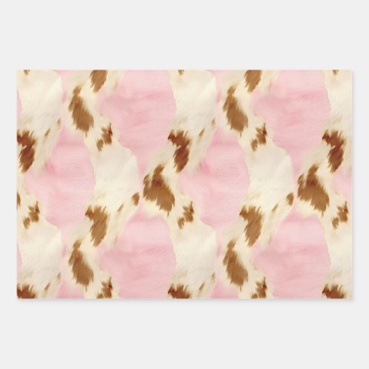 Blush Pink Cream Wit Goud Koeienhuid Inpakpapier Vel (Voorkant 2)