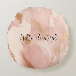 Blush Pink Cream Wit Goud Koeienhuid Rond Kussen