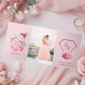 Blush Pink & Crimson Red Floral Wedding Drieluik Kaart