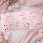 Blush Pink & Crimson Red Floral Wedding Drieluik Kaart
