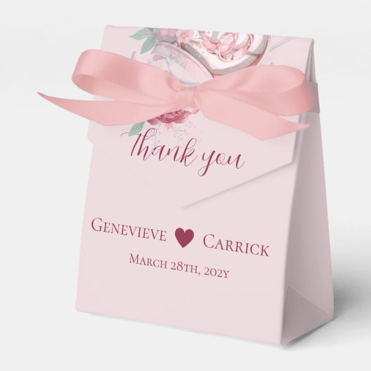 Blush Pink & Crimson Red Wedding Bedankdoosjes (Voorkant Zijde)