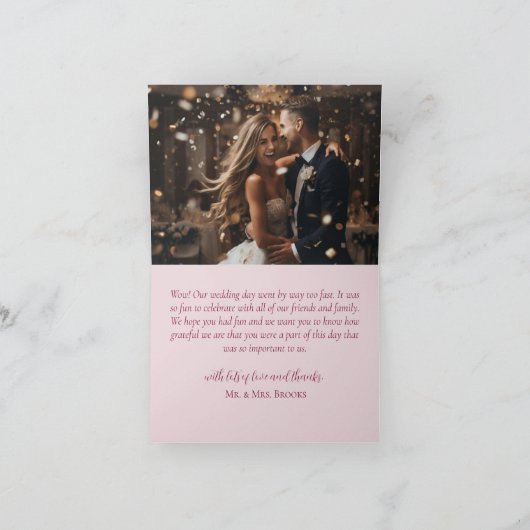 Blush Pink & Crimson Red Wedding Bedankkaart (Binnen)