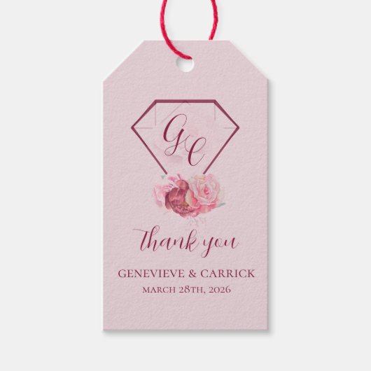 Blush Pink & Crimson Red Wedding Cadeaulabel (Voorkant)