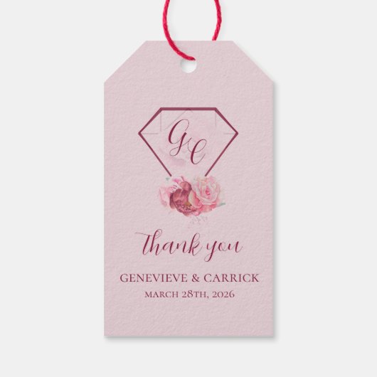 Blush Pink & Crimson Red Wedding Cadeaulabel (Achterkant)