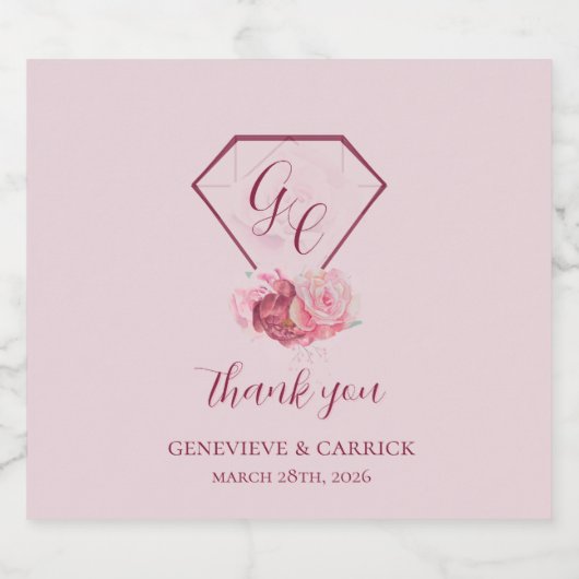 Blush Pink & Crimson Red Wedding Sparkling Wijnetiket (Enkel label)