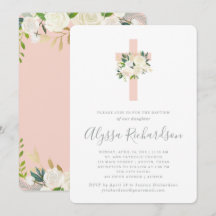 Blush Pink Cross en White Flowers | Girl Baptism