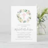 Blush Pink Cross met Cream Florals, Girl Baptism Kaart (Staand voorkant)