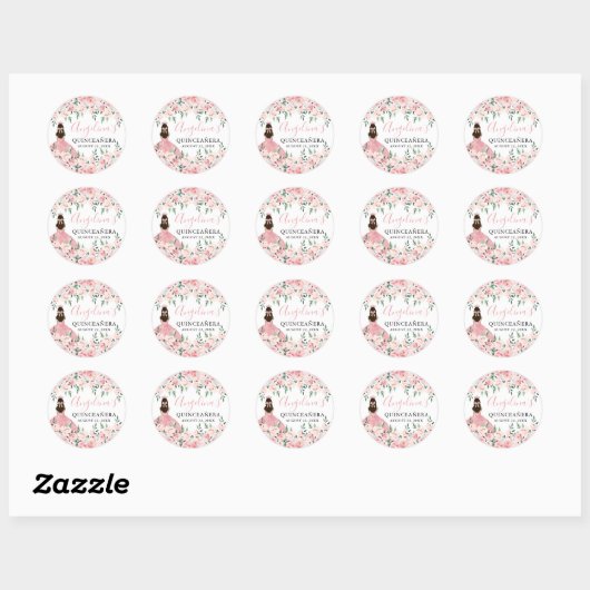 Blush Pink Crown Floral Quinceanera Ronde Sticker (Vel)