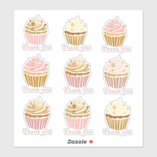 Blush Pink Cupcake Bedankt Cut Vinyl Sticker (Vel)
