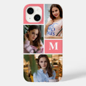 Blush Pink Custom 3 Photo Collage Monogramed Case-Mate iPhone Case (Achterkant)