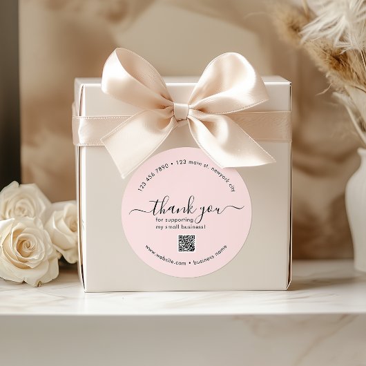 Blush Pink Custom Bedankt Stickers met QR-code