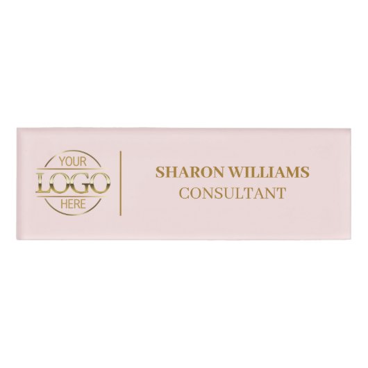 Blush Pink Custom Company Logo Medewerker Personee Naambadge (Voorkant)