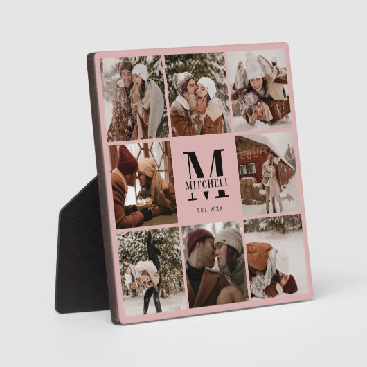 Blush Pink Custom Family Fotocollage | Monogram Fotoplaat (Voorkant)