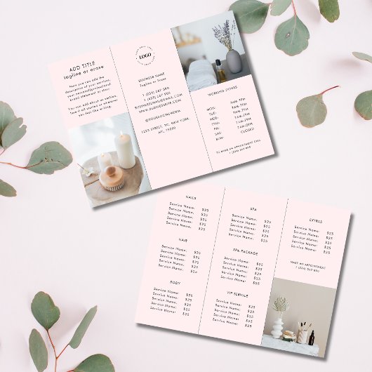 Blush Pink Custom Logo Business Trifold Brochure