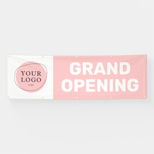 Blush Pink Custom Logo Grand Opening Business Spandoek (Horizontaal)