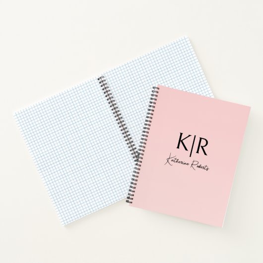Blush Pink Custom Monogram Naam Notitieboek (Binnen)