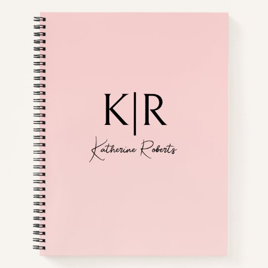 Blush Pink Custom Monogram Naam Notitieboek (Voorkant)