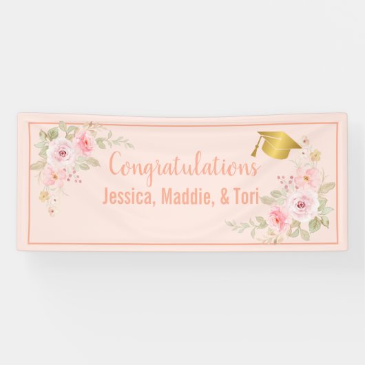 Blush Pink Custom Name Afstuderen Banner (Horizontaal)