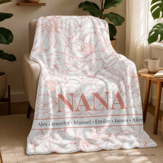 Blush Pink Custom NANA Names Fleece Deken