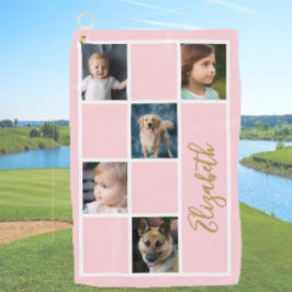 Blush Pink Custom Sjabloon Familie Foto's Golfhanddoek