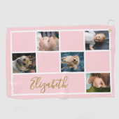 Blush Pink Custom Sjabloon Familie Foto's Golfhanddoek (Horizontaal)
