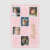 Blush Pink Custom Sjabloon Familie Foto's Golfhanddoek (Voorkant)