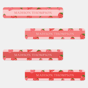 Blush Pink Cute Strawberry Waterproof Name Kinder Labels