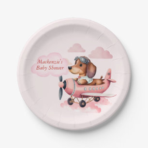 Blush Pink Dachshund Planet Baby shower Papieren Bordje