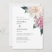 Blush Pink Dahlia Floral Forest Green Wedding Kaart (Voorkant)
