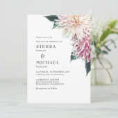 Blush Pink Dahlia Floral Forest Green Wedding Kaart (Staand voorkant)