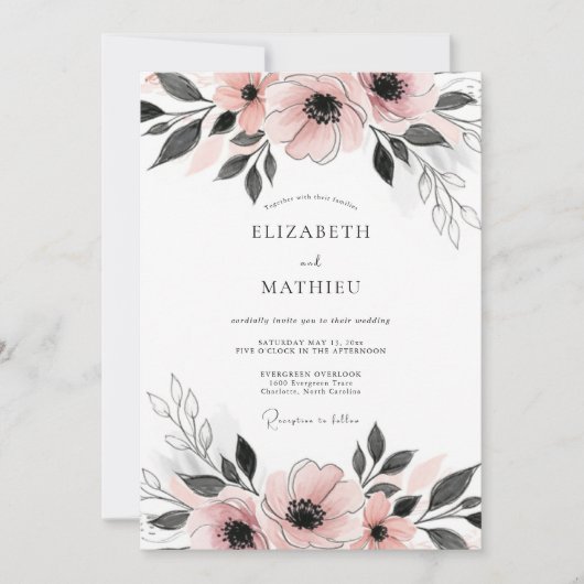 Blush Pink Dainty Anemone Wedding Kaart (Voorkant)