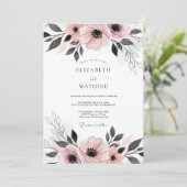 Blush Pink Dainty Anemone Wedding Kaart (Staand voorkant)